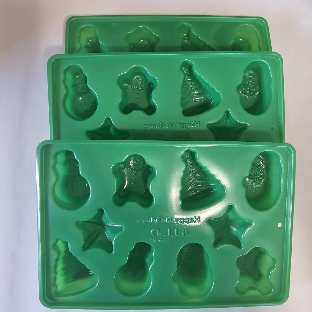 Set Of 3 Jello Jigglers Happy‎ Holiday Molds Santa Snowman Ornaments Snowflake